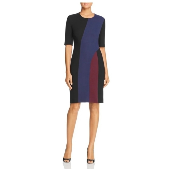 Hugo Boss Color Blocked Wool Blend Sheath Dress - Picture 1 of 7